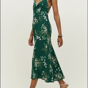 Reformation Green Halter Dress with Tied Back